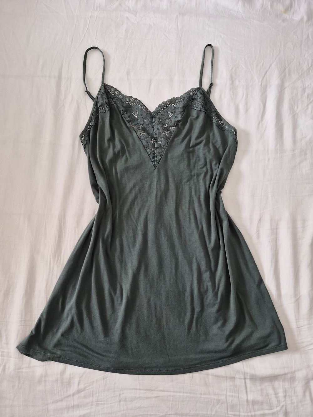 Victoria's Secret Slate Green Lace-Trim Slip Dress